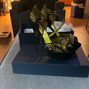 Sergio Rossi Black and Gold Platform Heels